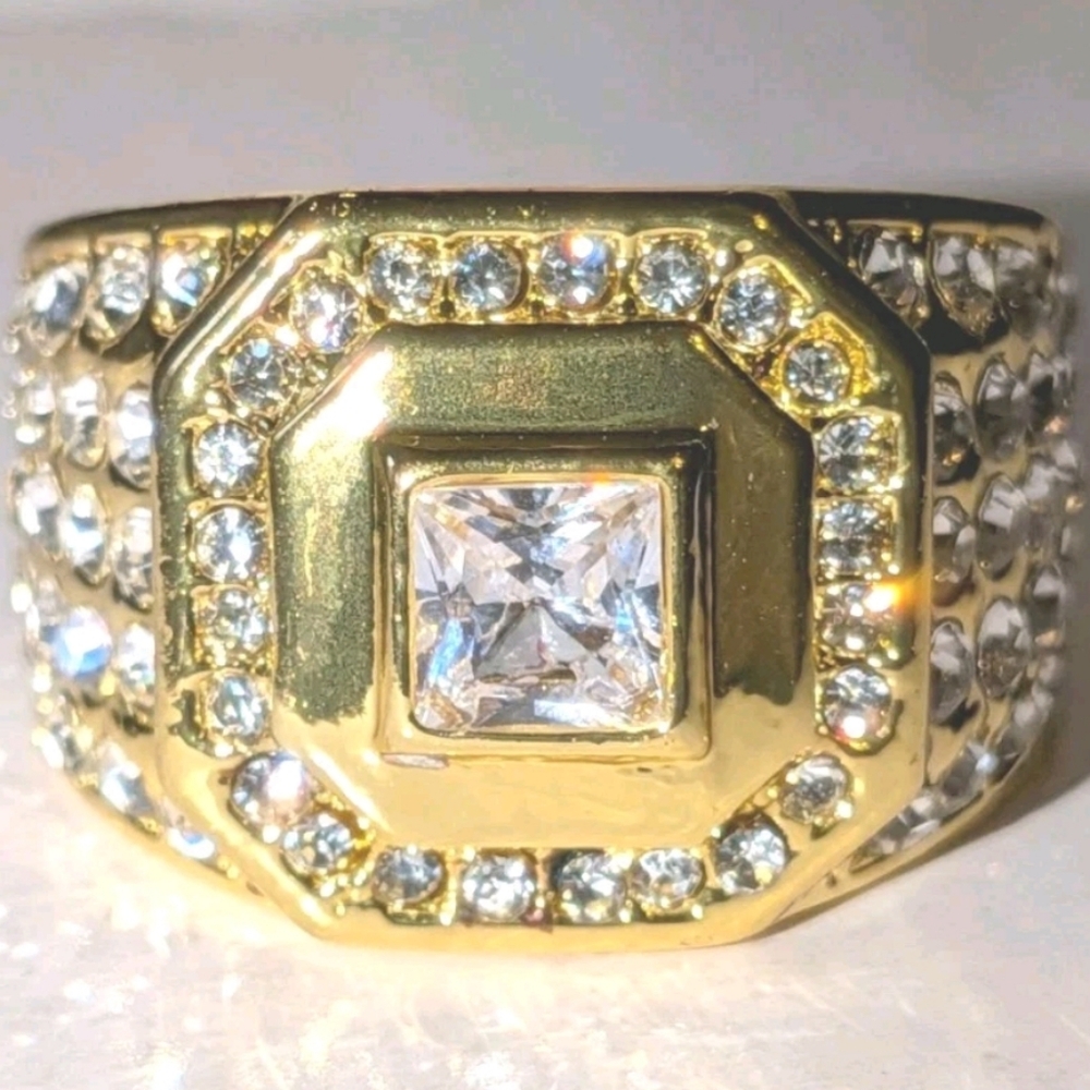 18k Gold Plated Ring for Men Lab Created Diamond Wedding Engagement Ring Sz 11